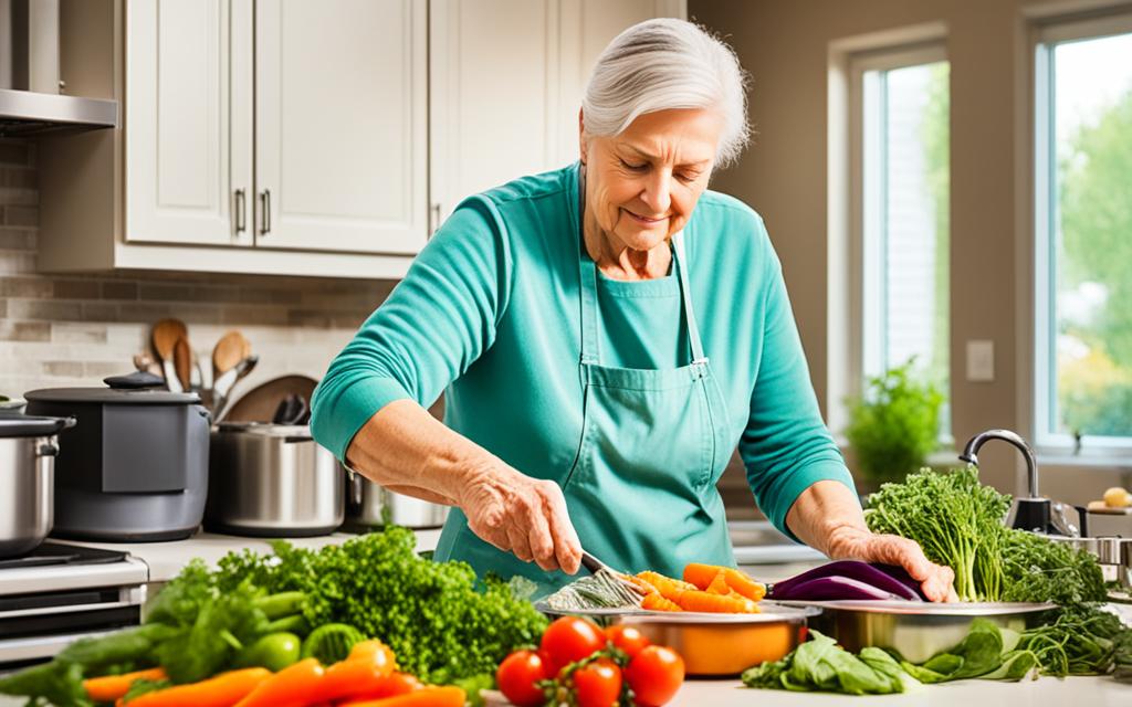 Caregiver preparing meal